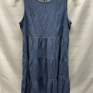 Tommy Hilfiger Denim Dress W Polka Dots Size 8 Blue Sleeveless Cotton Tiered